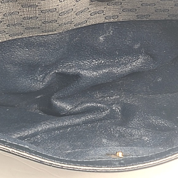 GUCCI Micro Web GG Monogram Crossbody Bag Canvas Navy Gold Vintage Italy - Picture 16 of 16